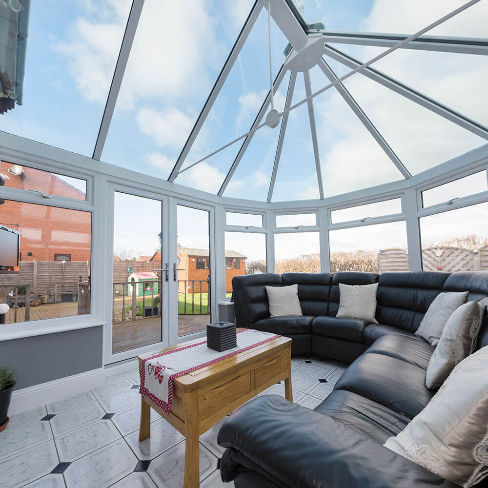 interior view of gable conservatory with glass roof