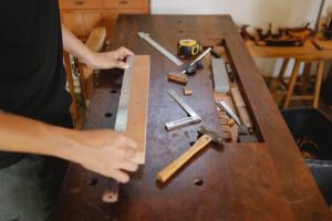 assembly of manual hand tools on desk