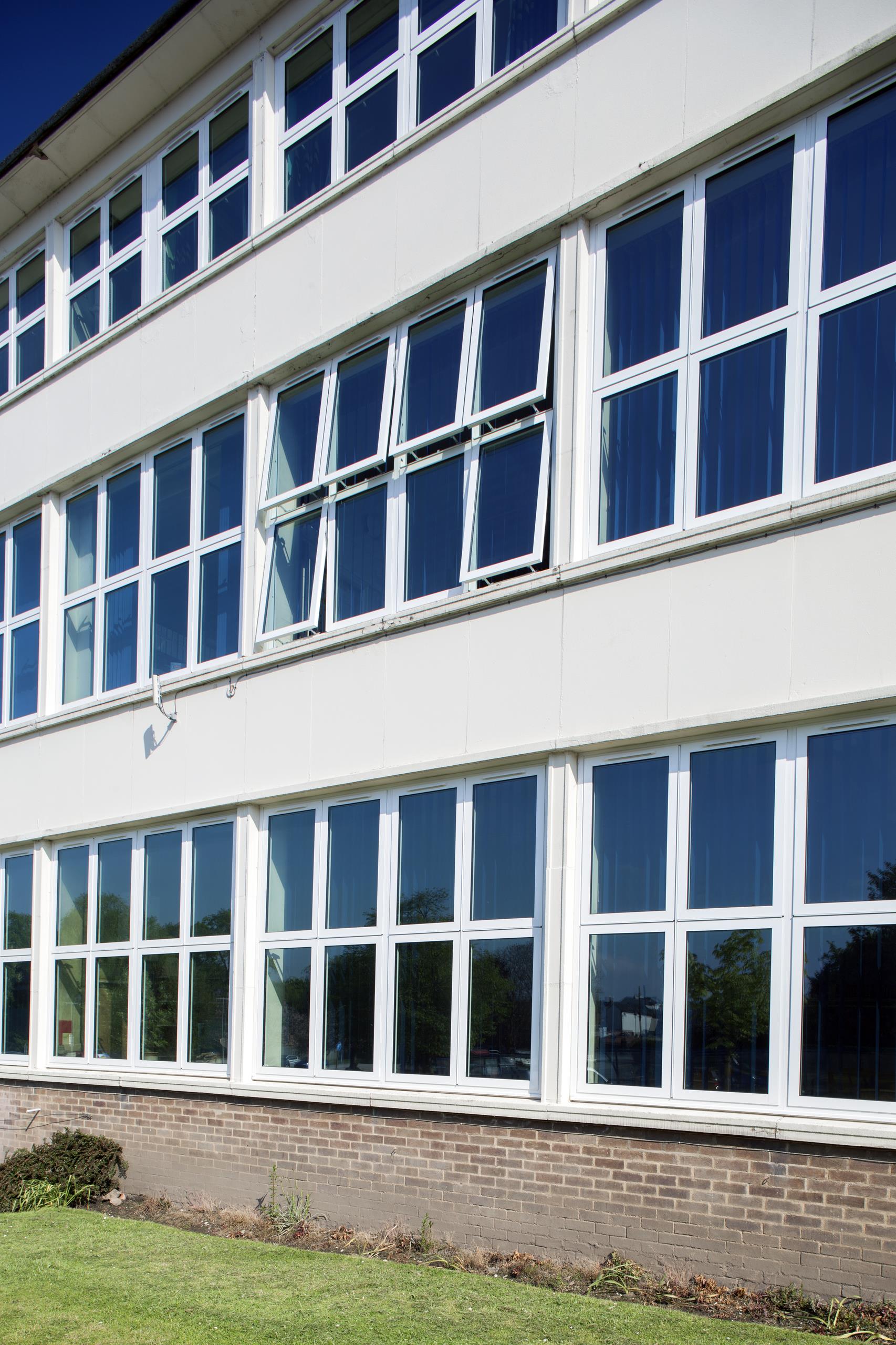 external shot of casement windows on building
