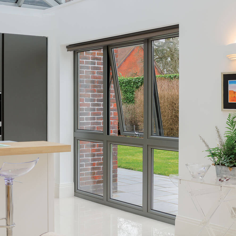 interior shot of large aluminium windows in home