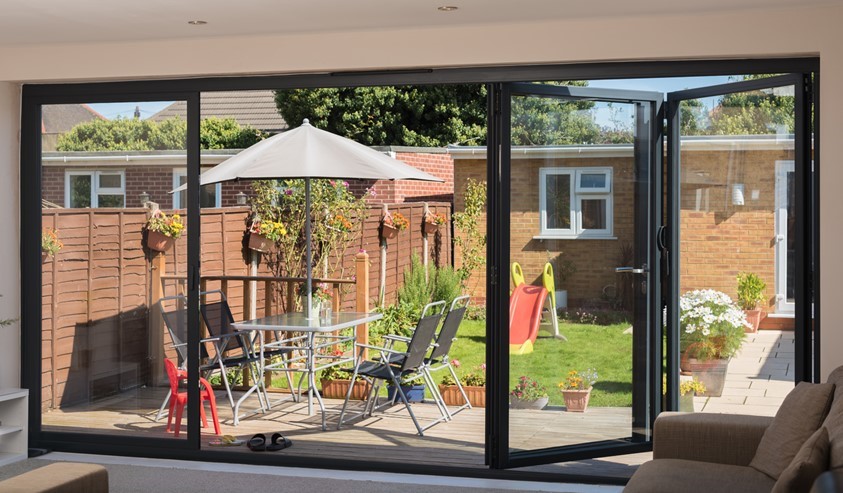 interior shot of black aluminium bifold door