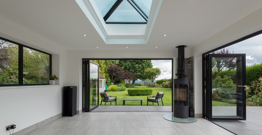 interior shot of black aluminium bifold door